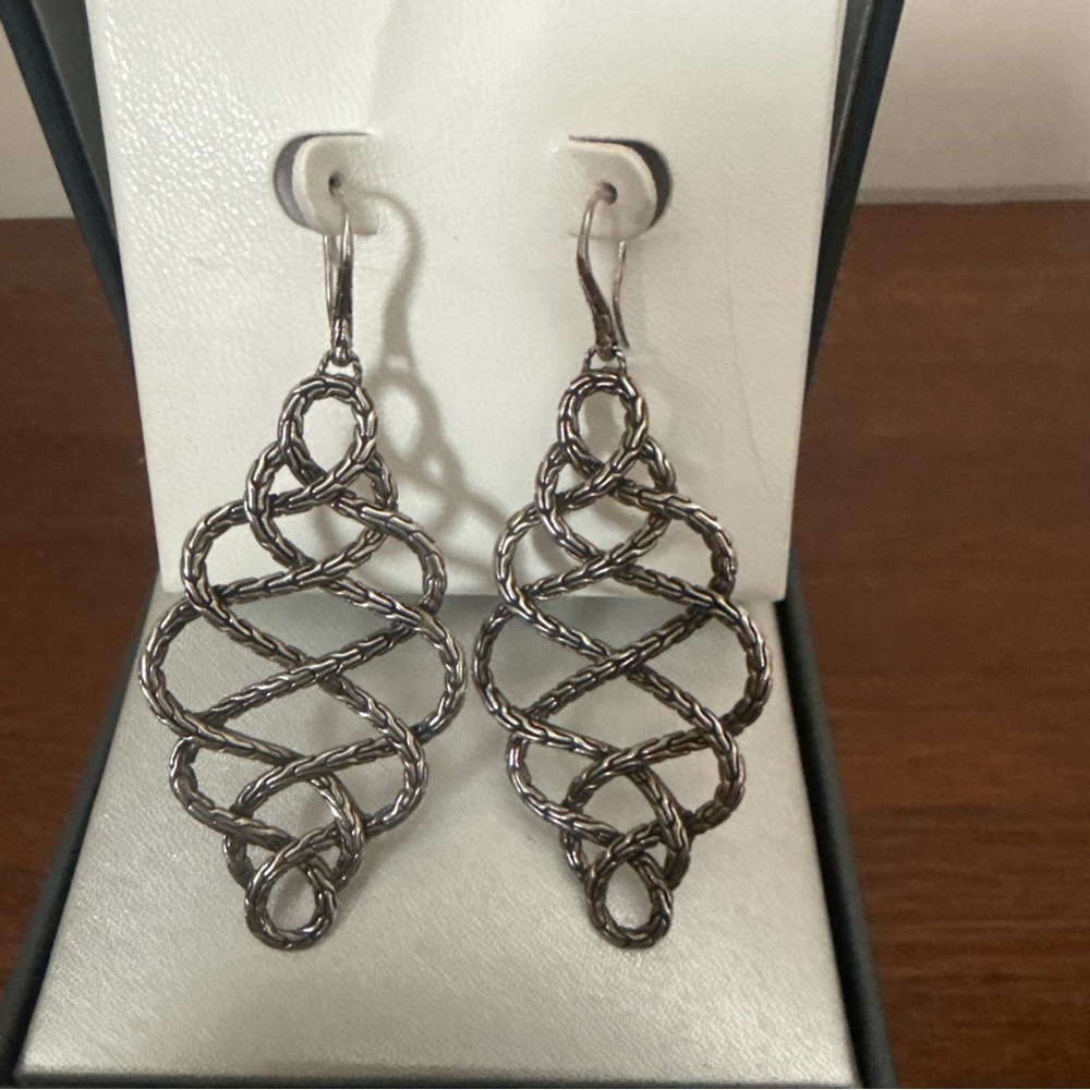 John Hardy Sterling Silver 925 Classic Chain Braided Dangle Drop Earrings